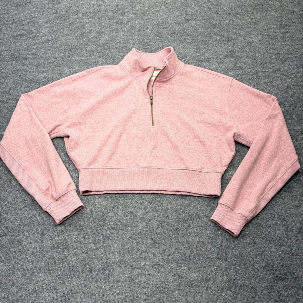 The Normal Brand Womens Pink Heathered‎ Quarter Zip Cropped Sweatshirt Size L